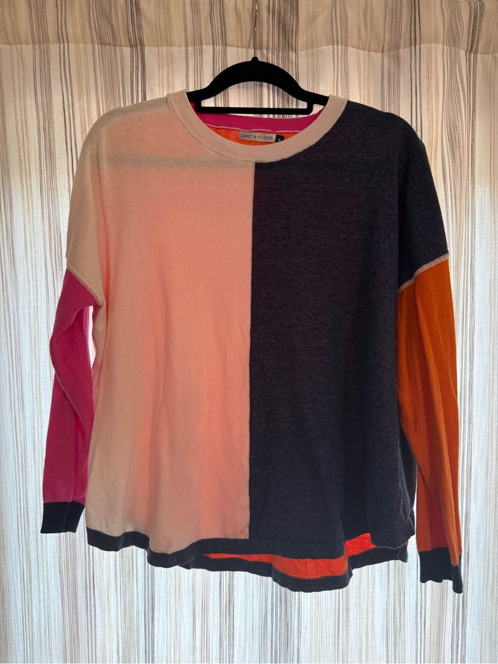 Colorblock Crewneck Sweater - Pink, Blue & Orange
